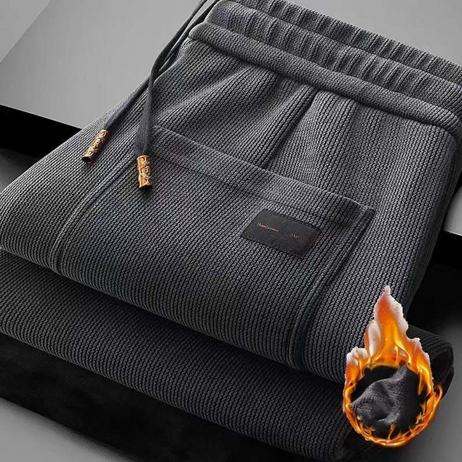 지고다그 남성 기모 바지 겨울 따뜻한 니트 팬츠 신축성 좋은 중년 아빠 일자핏 팬츠 YU8106