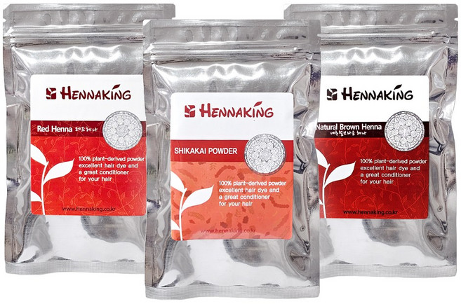 헤나킹 친환경 두피보호 천연 유기농 헤나 염색 100g * 3개 (레드 브라운 시카카이) + 방영학 샴푸 40ml ( 8mlx5장 )증정, 레드,브라운,시카카이, 1세트