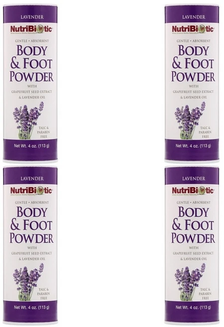NutriBiotic 바디＆풋파우더 자몽씨추출물 라벤더오일함유 라벤더향 발마사지 파라벤무첨가 113g 4통 - 쿠팡