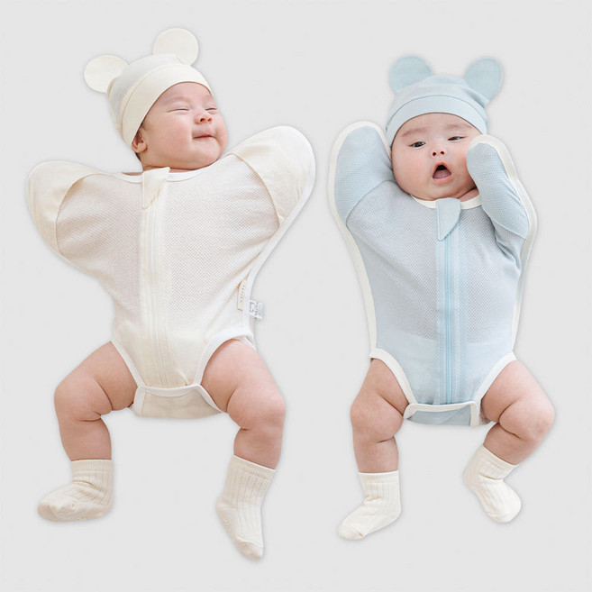 메르베 신생아 코튼메쉬 달잠 스와들 수트 태열 모로반사방지 나비잠 속싸개
