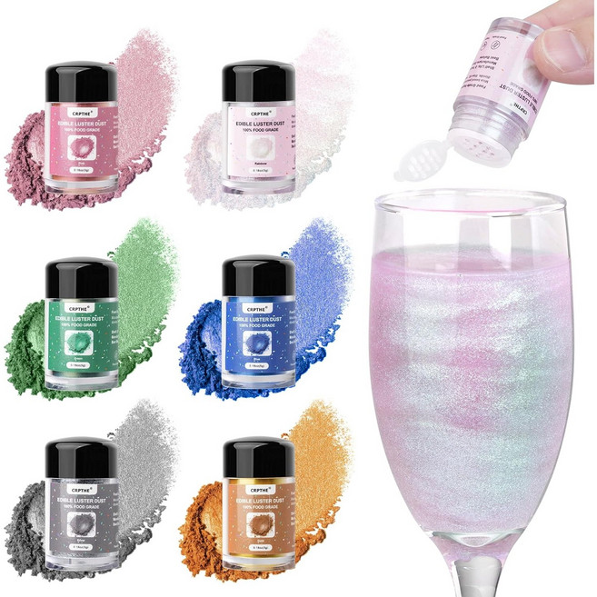 칵테일 용 식용 글리터 빤짝이 6색 세트 6 Colors Luster Dust Edible Set (핑크 레이보우 그린 블루 실버 골드), 1세트, 30g