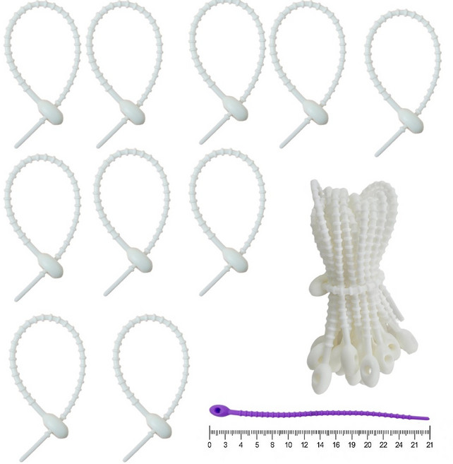 바이브 100프로 실리콘 케이블 타이 21CM 키링 선정리 타이, 화이트20, 1개