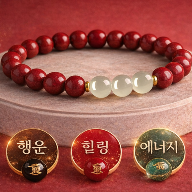 대인즈 천연 주사 95% 팔찌 화전옥 포인트 고급 원석 팔찌 행운 평안 선물 포장