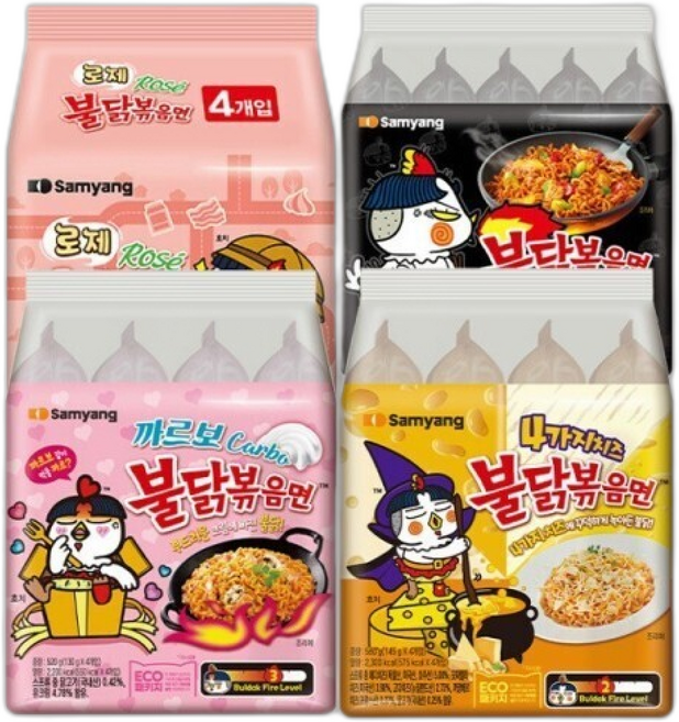 삼양 봉지 라면 멀티 총 불닭볶음면 로제 까르보 4가지치즈, 1팩