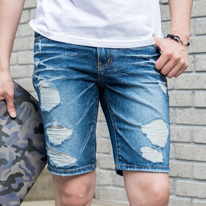 비시크 비즈윙 워싱 5부 청반바지