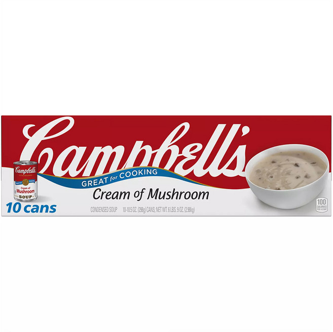 Campbell's Condensed Cream of Mushroom Soup 캠벨 컨덴스트 크림 오브 머쉬룸 스프 10.5oz(298g) 10개입, 1g, 1개