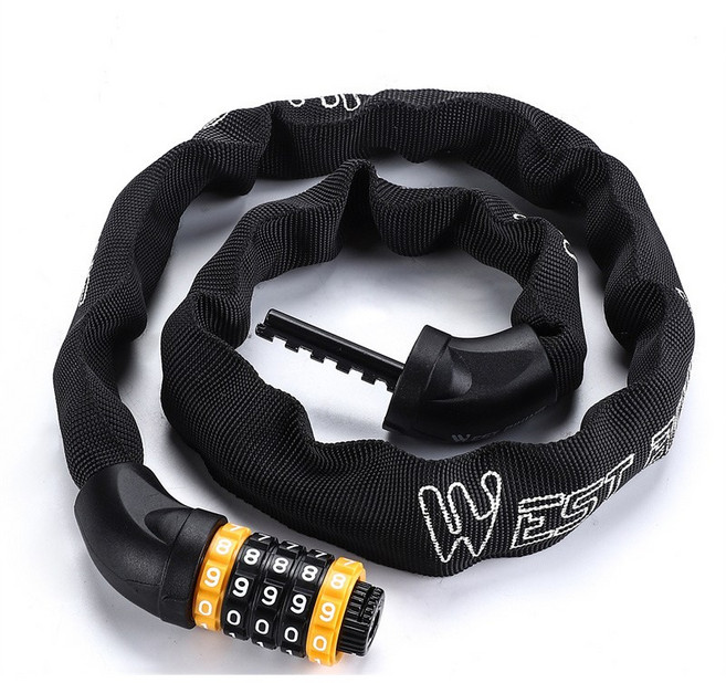 WEST BIKING 자전거 자물쇠 5자리 비밀번호 강력 방범 체인 잠금쇠 Black, 1개, 블랙 150CM