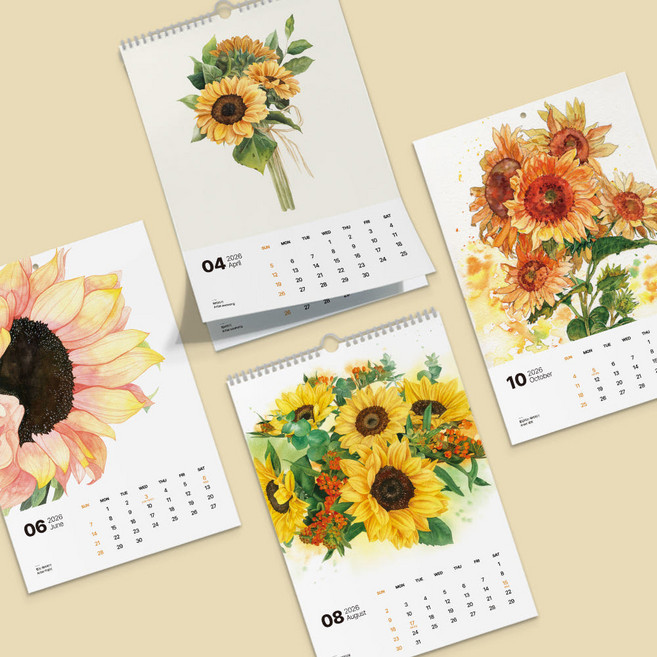 [바로배송] 2026년 해바라기 벽걸이 달력 A3 걸이형, 1개