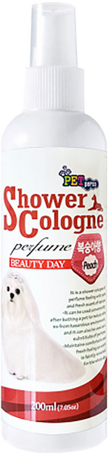 PET 펫퍼스 샤워코롱 200㎖ 복숭아향 / 애견 반려견 강아지 향수 목욕 미스트 모발 건강 털케어 /펫, 1개