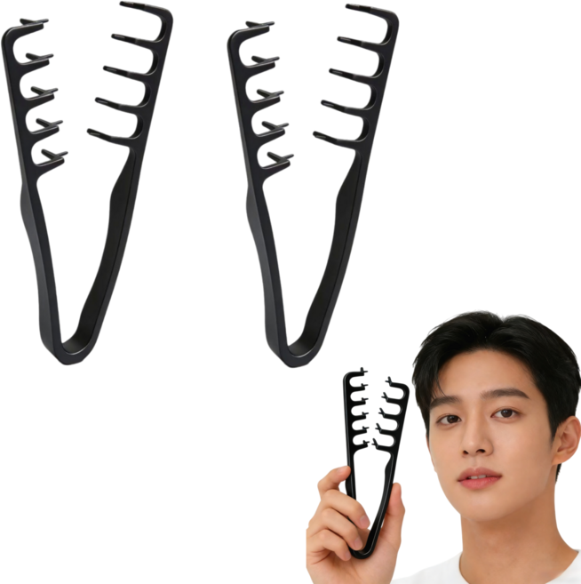 픽클리 스타일링 볼륨업 쉐도우 헤어브러쉬 남여공용 앞머리 헤어빗 가르마 컬 웨이브 브러쉬, 2개, 블랙