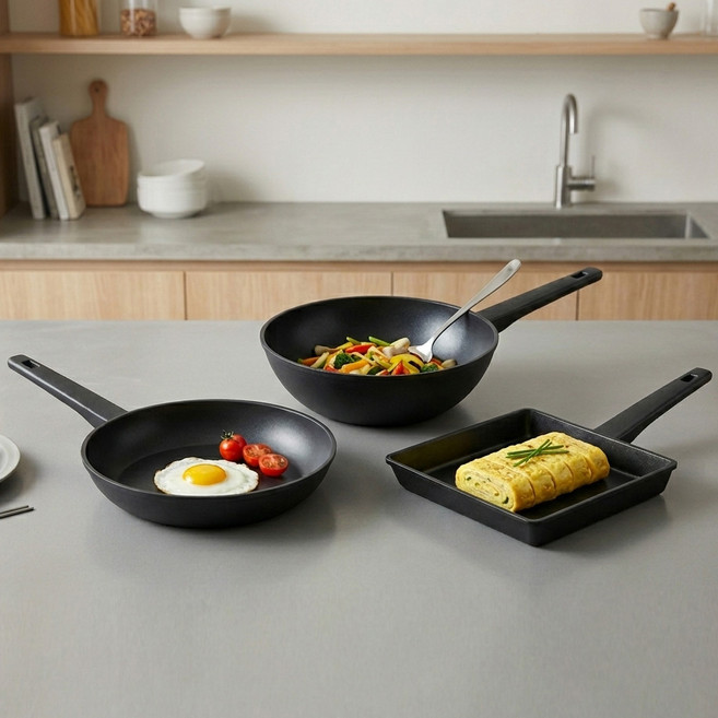 키친아트 에코A 후라이팬28cm + 궁중팬28cm +사각팬23cm 3종세트, 1세트, 3종