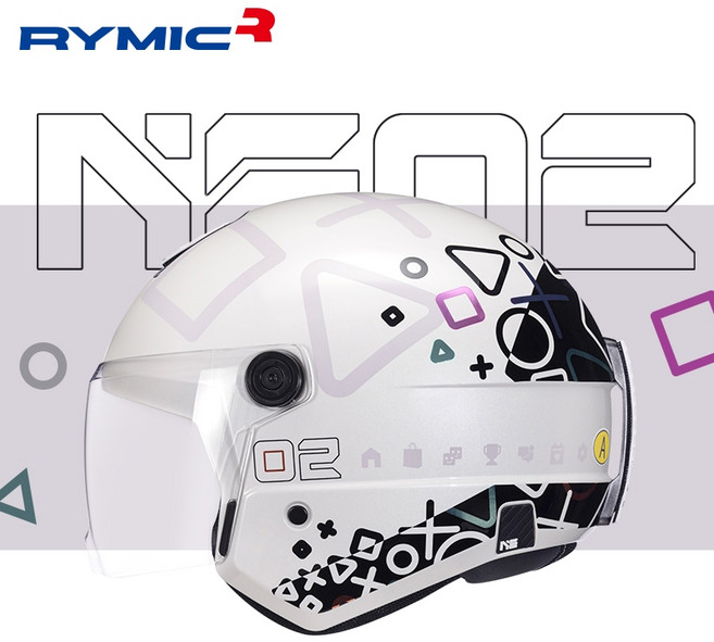 RYMIC NE02 半罩式安全帽 3C認證 可拆洗內襯, 亮光白色法寶,L(57-58)CM（標配透明鏡片）