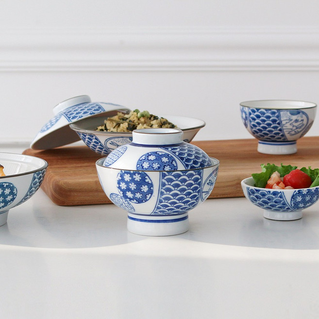 호시쿠즈 뚜껑있는 일본 돈부리 텐동 규동 덮밥 그릇 2size, 1개, 혼합색상_공기 200ml