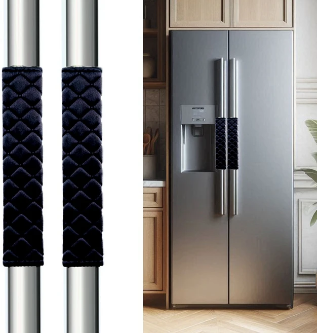 무핑 도톰한 극세사 냉장고 손잡이 커버 안전벨트 커버, 블랙, 2개 - 쿠팡