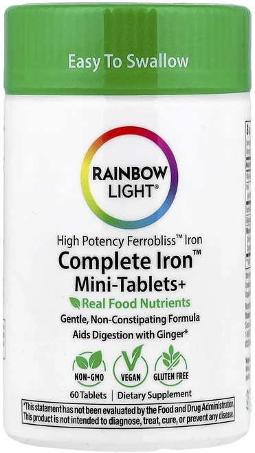 단백질 비타민 철분 마그내슘 칼슘 Rainbow Light Complete Iron™ 미니 정제+ 60정 고루고루섭취해주세요, RainbowLightCompleteIron미니정제60, 1개 - 쿠팡