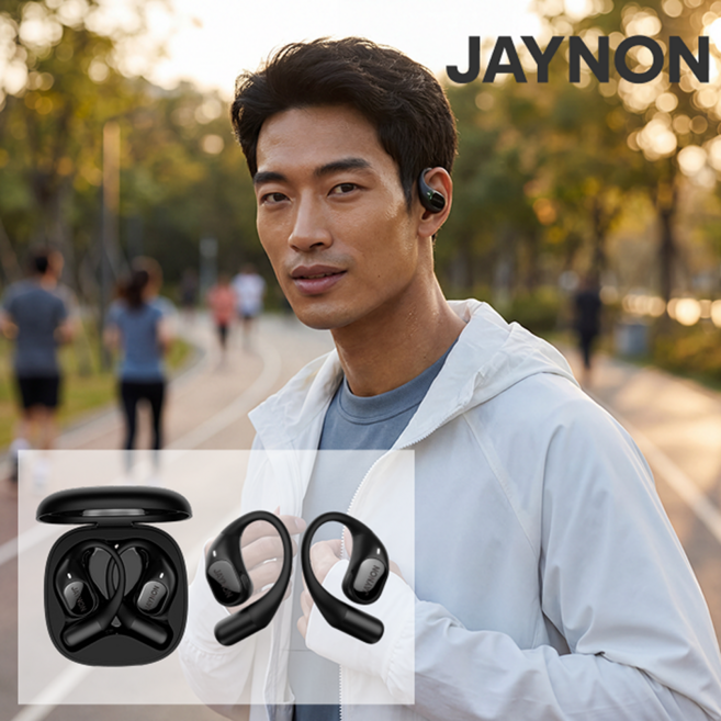 제이논 에어핏 오픈형 귀걸이형 무선 블루투스 이어폰, 블랙, JN-OWS01