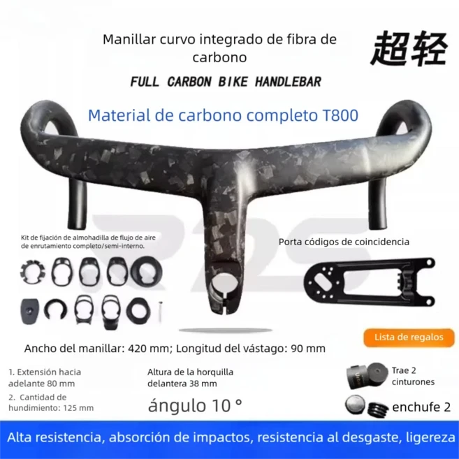 신형 초경량 고강도 강력한 카본 파이버 일체형 핸들바 로드 자전거용 올, 12 420mm90mm