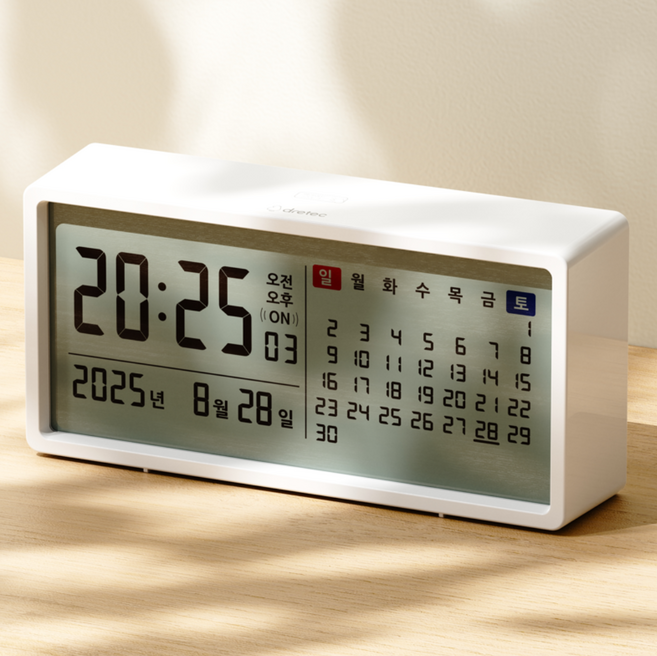 드레텍 달력 캘린더 탁상 알람 시계, 화이트