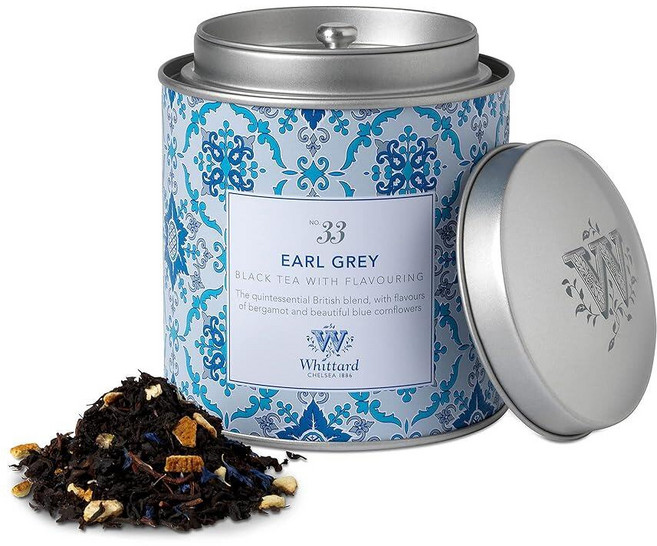 Whittard of Chelsea - Tea Discoveries 얼 그레이 캐디 블랙 루즈 리프 티 채식주의자 비건 친화적 재밀봉 가능한 차 틴 100g 1개