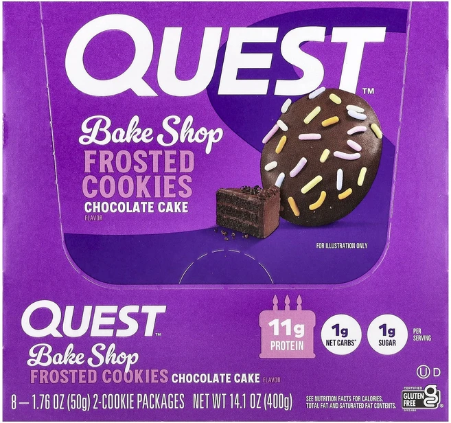 지금 곧 품절됩니다 Quest Nutrition Bake Shop 프로스티드 쿠키 초콜릿 케이크 8팩 각 50g(1.76oz) 서둘러주시면 감사하겠습니다, QuestNutritionBakeShop프로스티드쿠키초 - 쿠팡