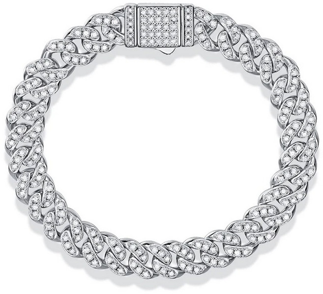 NeeTim Moissanite 힙합 남성 여성 쿠바 체인 팔찌 골드 도금 쥬얼리와 925 스털링 실버