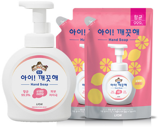 [라이온코리아] 아이깨끗해 용기 490ml 1개+리필 450ml 2개, 상세 설명 참조, 1개