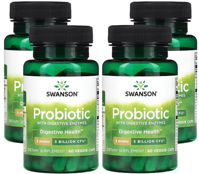 스완슨 소화 효소 함유 프로바이오틱 50억CFU 베지 캡슐 60정, 4개 - 쿠팡