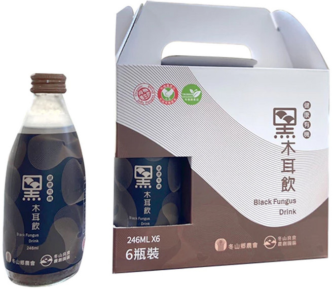 冬山鄉農會 黑木耳飲 白木耳飲, 6個, 【一盒】有機黑木耳飲6入, 246ml