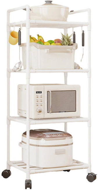 주방 철제 수납 선반 조립식 거실 스탠드 바퀴 진열장, 하얀색 4단, 1개