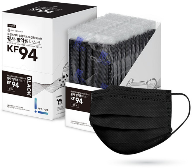 KF94 덴탈 마스크 개별포장 국산 학교 허용 퓨린스케이, 1개, KF94 대형 블랙, 30매입