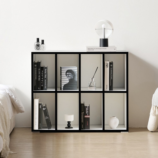 비에스디자인 E0 라인 4X2책장 890x295x745mm 2단, 블랙앤화이트