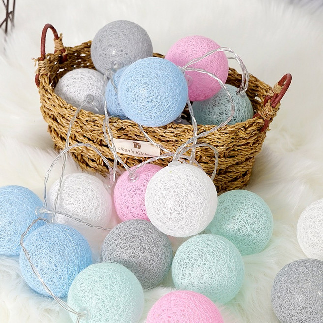 21세기트랜드 LED줄조명 인테리어조명 크리스마스전구 장식 줄조명 (해외 직구 상품 아닌 국내 발송 상품입니다.), 10.코튼볼전구 3M20구:파스텔믹스볼(USB), 1개