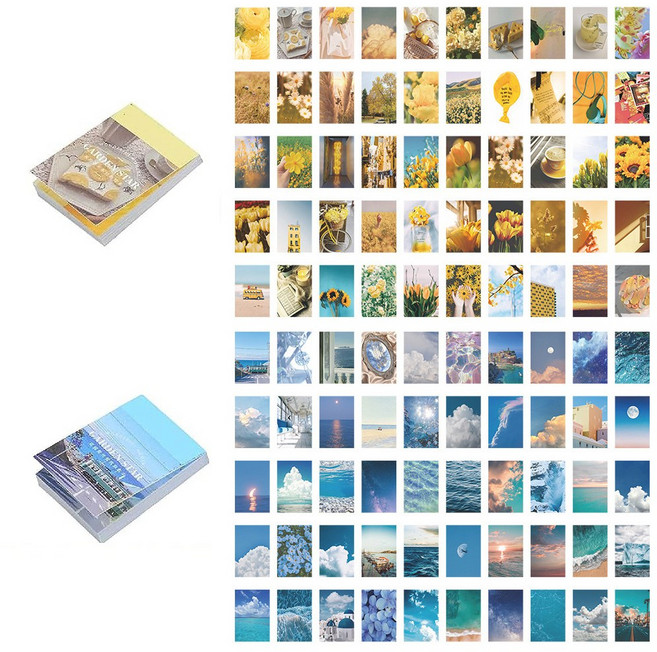 올리브파티 로맨틱가든 빈티지 감성 포토 미니 스티커북 스티커 50매, 옐로우가든+블루가든