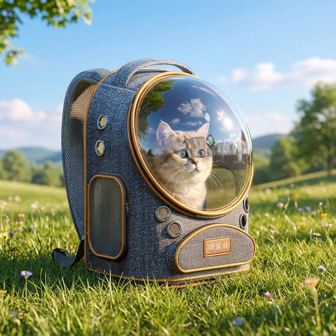 마술사 대용량 우주선 반려동물 이동가방 3면통풍, 1개, 블루