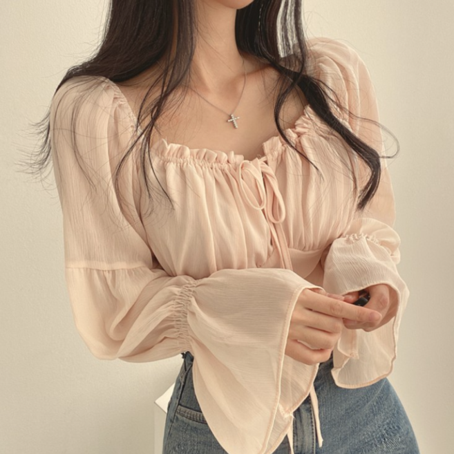 여신 퍼프 긴팔 블라우스