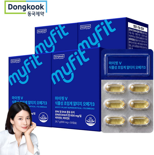 동국제약 마이핏 이보영 식물성 초임계 알티지 rTG 오메가3, 4박스, 30정