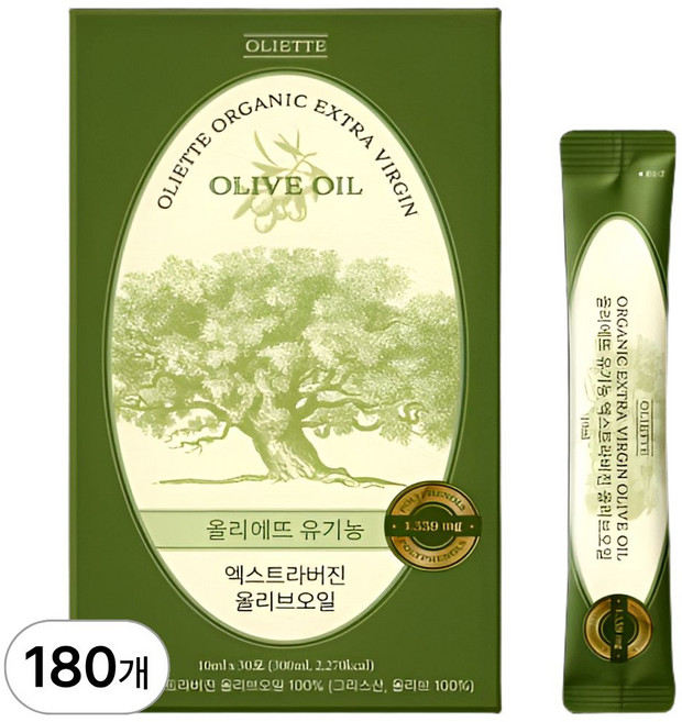 올리에뜨 산도0.08 유기농 엑스트라버진 올리브오일 스틱, 180개, 10ml