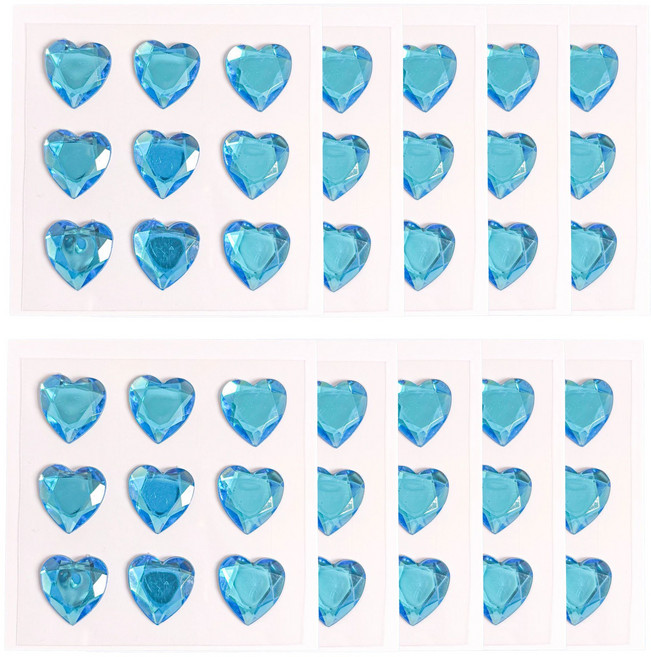 하트 큐빅 보석 입체 다이아 예쁜 비즈 스티커, 10개, 스카이