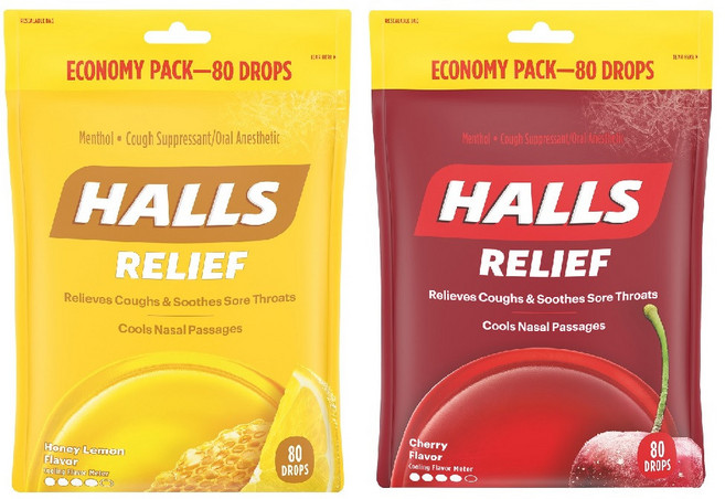 HALLS Relief 호올스 무설탕 허니 레몬+ 블랙 체리 각 80개입 총 2팩, 1개