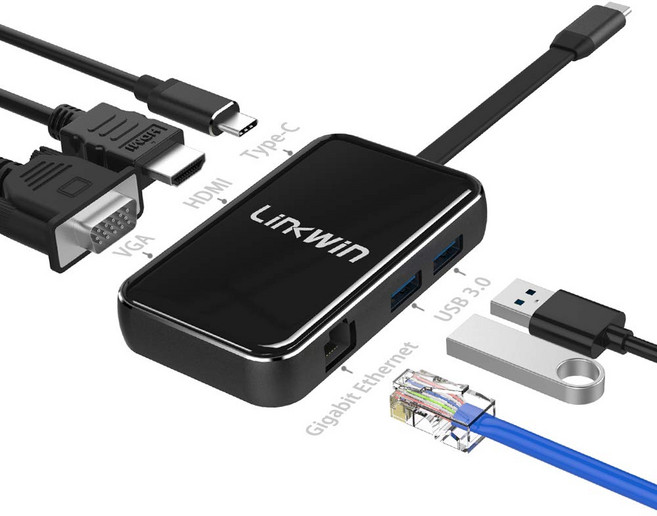 USB C Type c - (6 in 1 : Lan HDMI VGA USB C USB 3.0 x2) for macbook pro Samsung S8 S9 Note8usb, 01, 1개