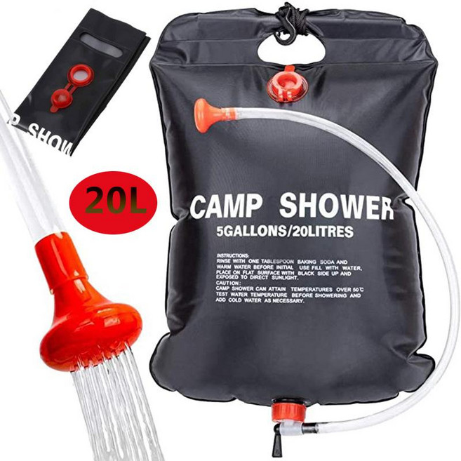 戶外野營淋浴洗澡水袋, 黑色20L, 1個