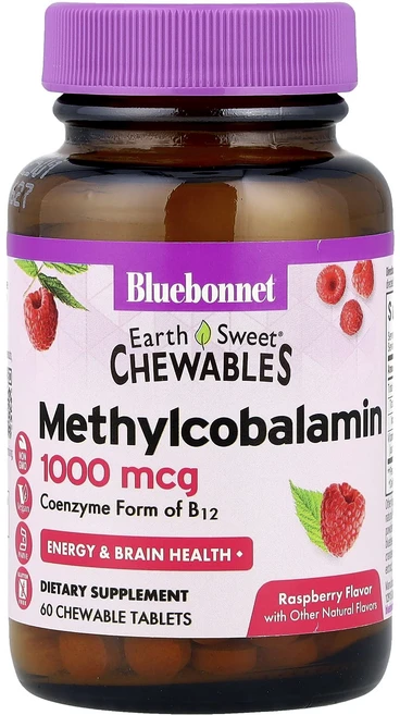 블루본넷뉴트리션 EarthSweet 츄어블 메틸코발라민 내추럴 라즈베리 1000mcg 60정, 2개 - 쿠팡