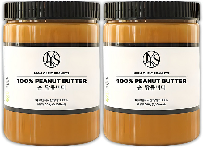 야스티 순 땅콩버터 크리미 100% 무첨가, 500g, 2개