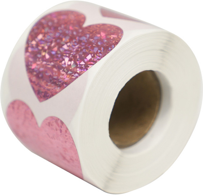 디어플레이스 홀로그램 반짝이 롤스티커 500매, 1개, 02 스파클 핑크 3.8cm_하트