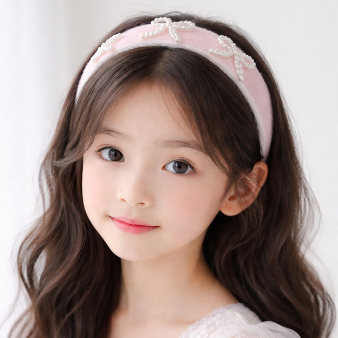 반반하니 퀸 진주리본 앙고라 여아 헤어밴드 아동머리띠