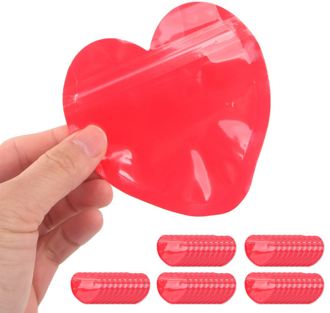 하트 미니 지퍼백 악세사리 선물 포장봉투 50장, 1세트, 레드