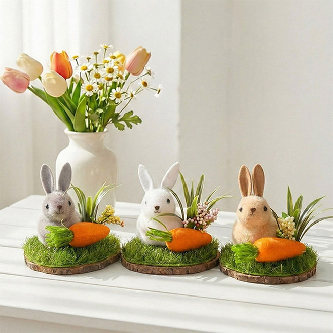 한소픈 우드 잔디밭의 당근 토끼 인테리어용품 데코소품 미니어처 농장장식 봄소품, 3P세트