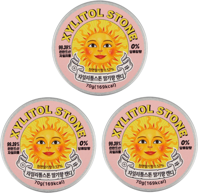 자일리톨스톤 사탕 딸기, 70g, 3개