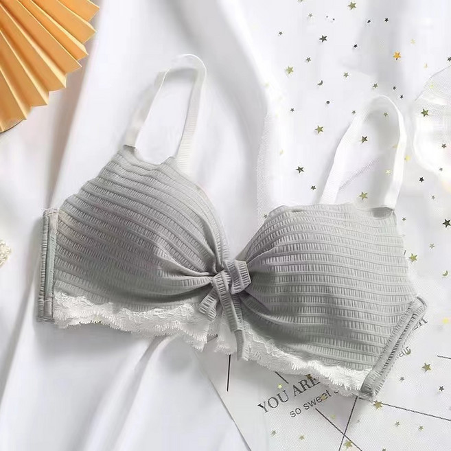 無鋼圈內衣套裝 法式薄款舒適透氣內衣 簡約素色配套內褲