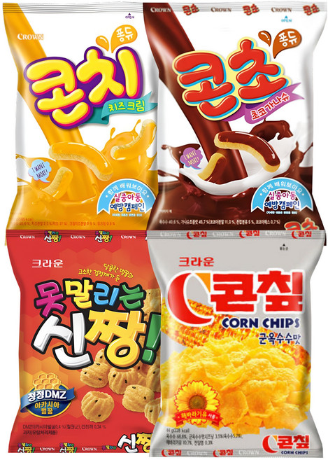 크라운 콘초 66g + 콘치 66g + 콘칩 70g + 신짱 120g, 1세트, 콘초, 콘치, 콘칲,신짱